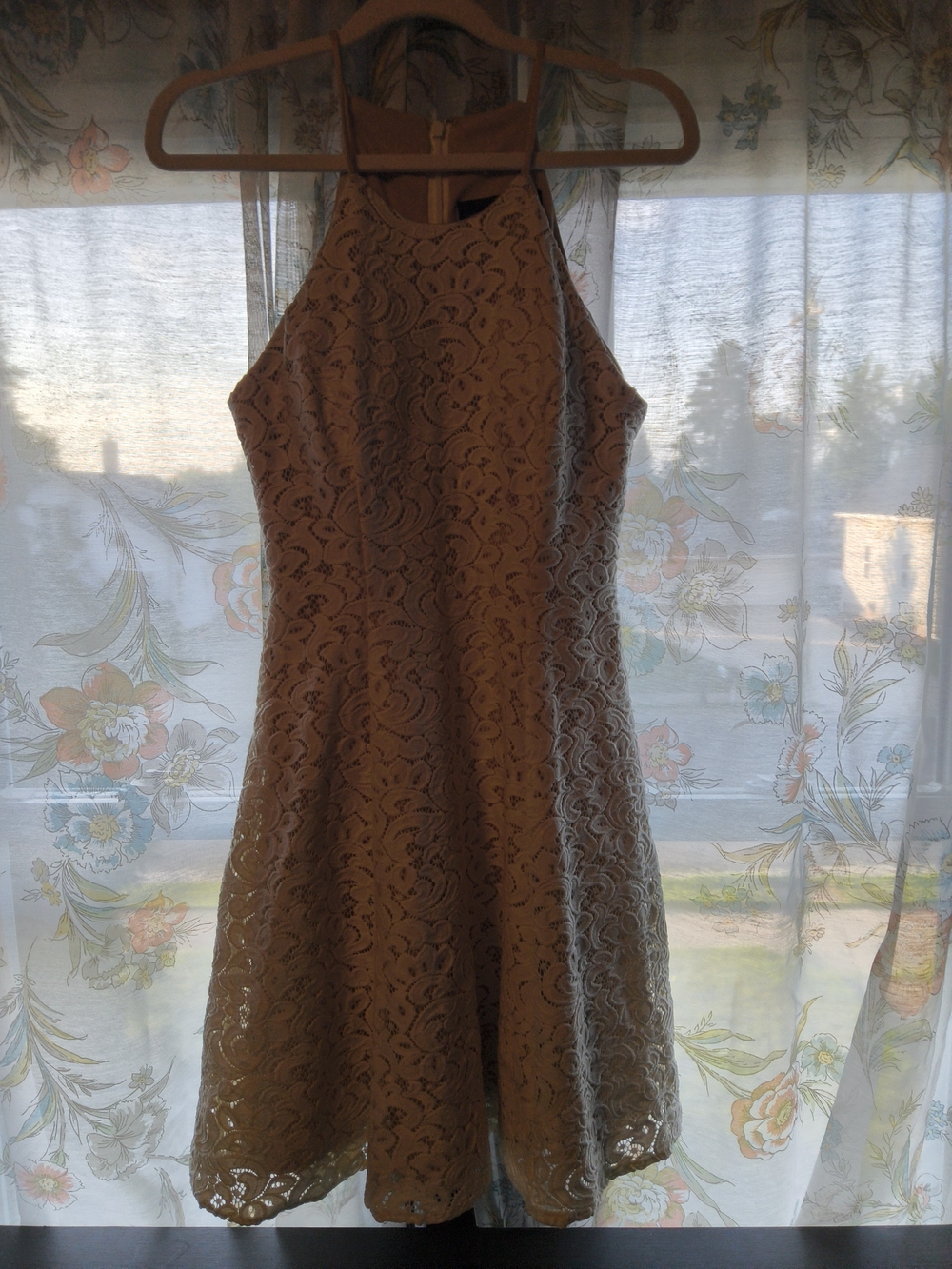 Betsy & Adam Cream Lace Halter Fit-and-Flare Mini Dress